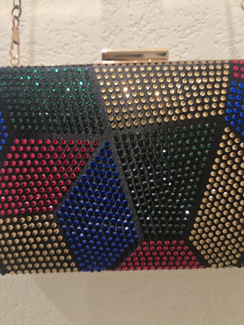 Crystal-Embellished Multicolor Evening Clutch - Women Bags 2 Sized Straps